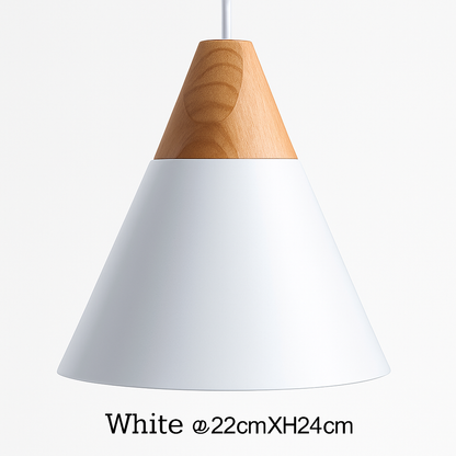 Modern Cone Pendant Light with Wood & Aluminum | Scandinavian Style Hanging Fixture for Dining Room Kitchen | E27 Socket | Contemporary