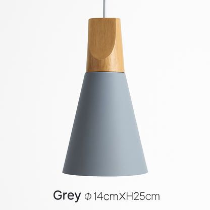 Modern Cone Pendant Light with Wood & Aluminum | Scandinavian Style Hanging Fixture for Dining Room Kitchen | E27 Socket | Contemporary