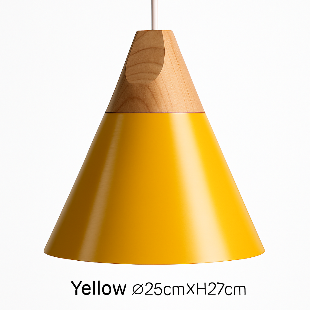 Modern Cone Pendant Light with Wood & Aluminum | Scandinavian Style Hanging Fixture for Dining Room Kitchen | E27 Socket | Contemporary