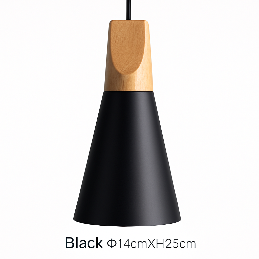 Modern Cone Pendant Light with Wood & Aluminum | Scandinavian Style Hanging Fixture for Dining Room Kitchen | E27 Socket | Contemporary