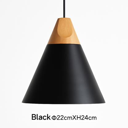 Modern Cone Pendant Light with Wood & Aluminum | Scandinavian Style Hanging Fixture for Dining Room Kitchen | E27 Socket | Contemporary