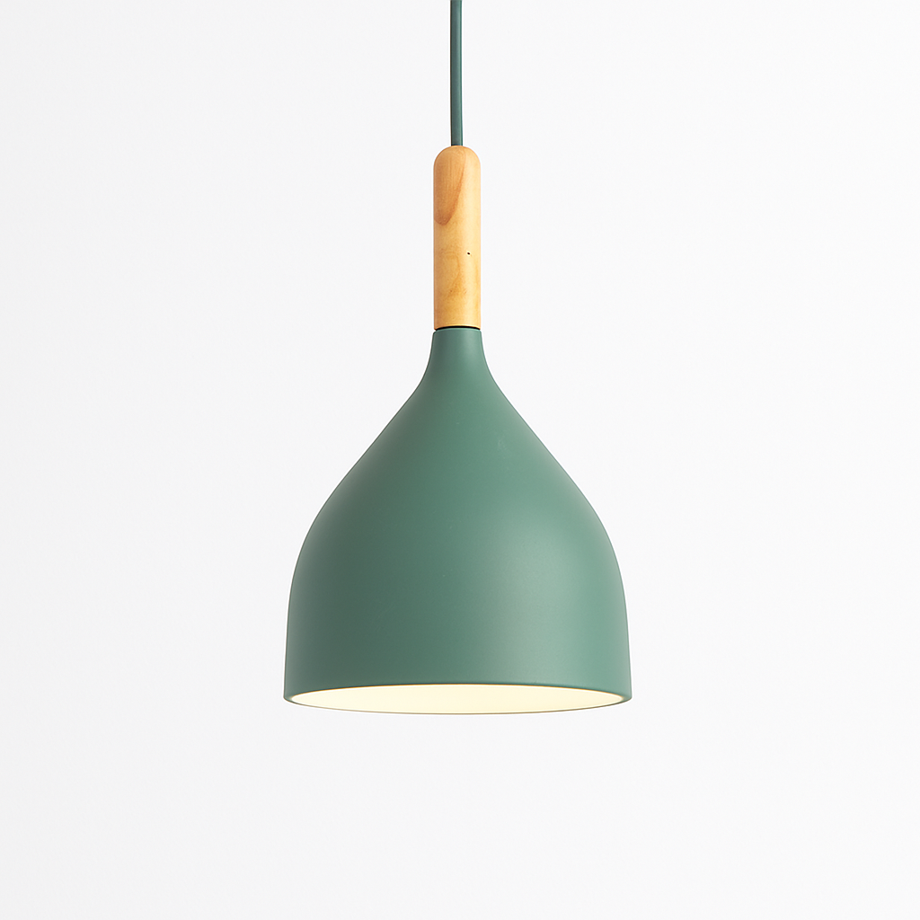 Metal Pendant Light with Wood Rod Modern Kitchen Dining Bar Fixture Adjustable Ceiling Lamp LED E27 Socket Scandinavian Style