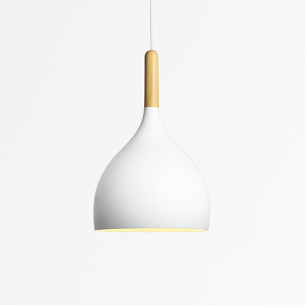 Metal Pendant Light with Wood Rod Modern Kitchen Dining Bar Fixture Adjustable Ceiling Lamp LED E27 Socket Scandinavian Style
