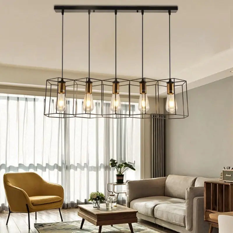 Geometric Metal Hanging Lamp with 35 LED Points – Black Honeycomb Fixture for Kitchen Island & Dining Areas – Adjustable Drop Ceiling Light