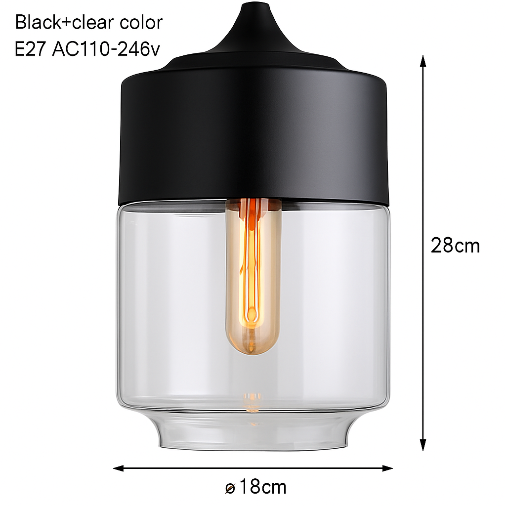 Industrial Glass & Metal Pendant Light for Kitchen Island, Dining Room & Bar | Modern Loft Hanging Fixture with Cord, E27 Socket, Amber or