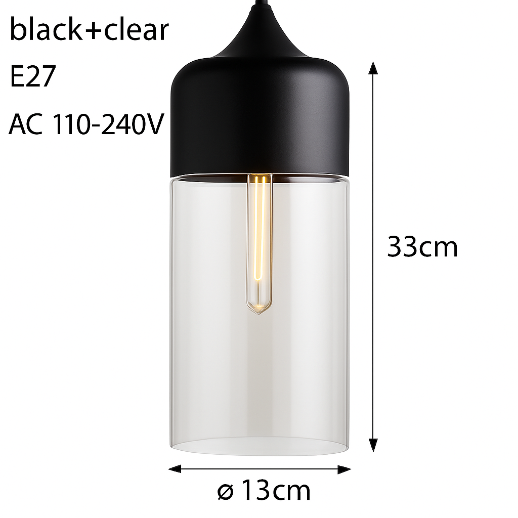 Industrial Glass & Metal Pendant Light for Kitchen Island, Dining Room & Bar | Modern Loft Hanging Fixture with Cord, E27 Socket, Amber or
