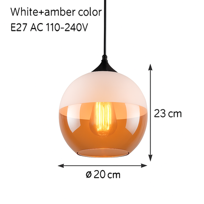 Industrial Glass & Metal Pendant Light for Kitchen Island, Dining Room & Bar | Modern Loft Hanging Fixture with Cord, E27 Socket, Amber or