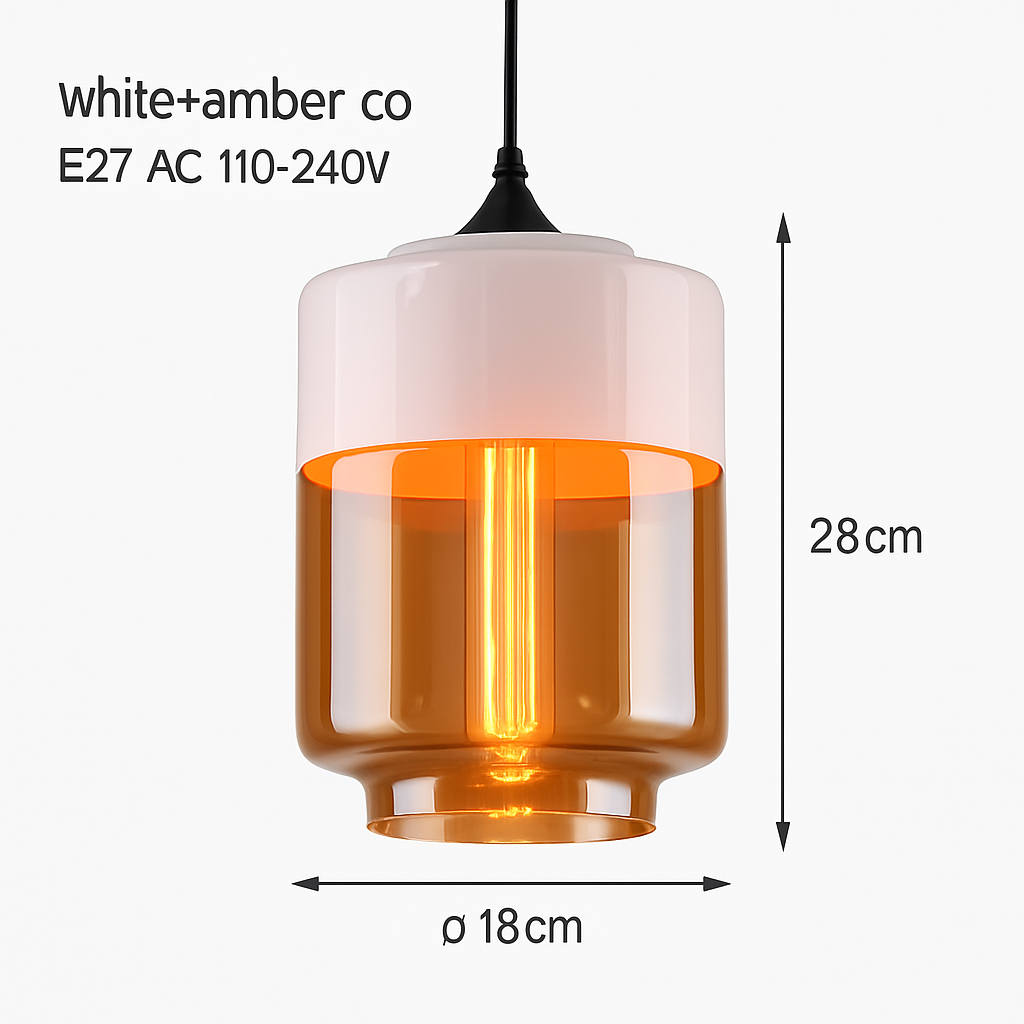 Industrial Glass & Metal Pendant Light for Kitchen Island, Dining Room & Bar | Modern Loft Hanging Fixture with Cord, E27 Socket, Amber or