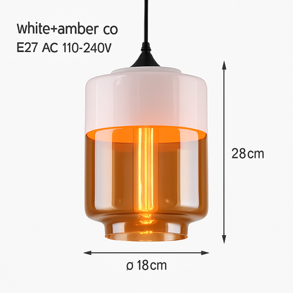 Industrial Glass & Metal Pendant Light for Kitchen Island, Dining Room & Bar | Modern Loft Hanging Fixture with Cord, E27 Socket, Amber or