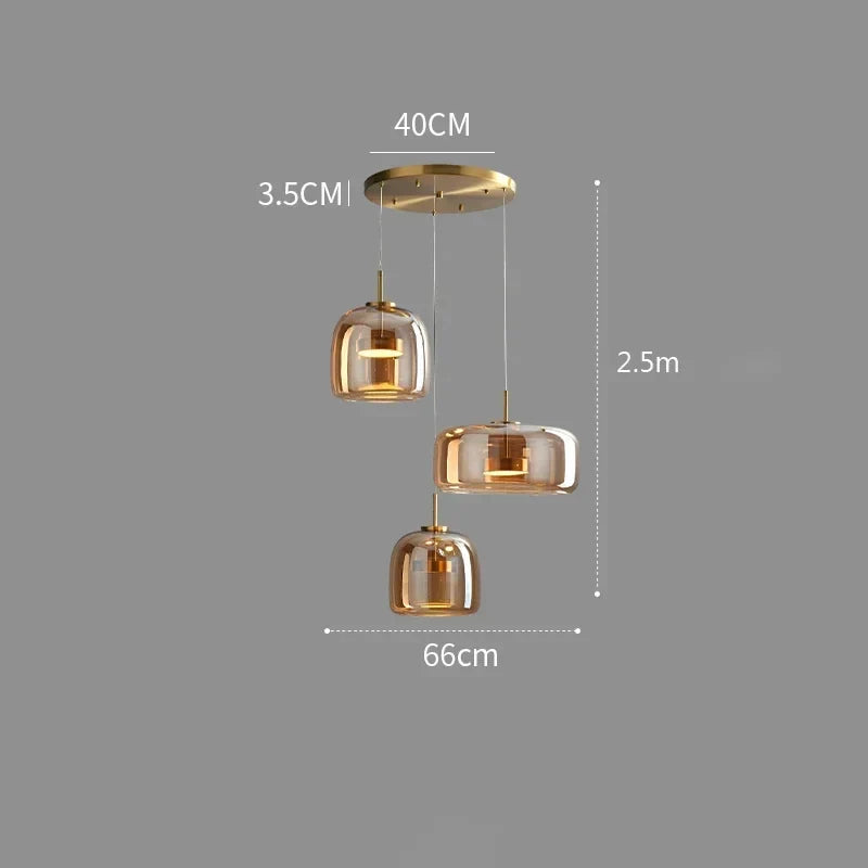 Glass Drop Ceiling Fixture 40 in Adjustable Height Cognac Smoke Gray Over Island Dining Table Modern Nordic Minimalist Hanging Lamp Bedroom