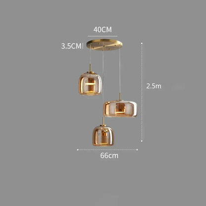 Glass Drop Ceiling Fixture 40 in Adjustable Height Cognac Smoke Gray Over Island Dining Table Modern Nordic Minimalist Hanging Lamp Bedroom