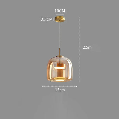 Glass Drop Ceiling Fixture 40 in Adjustable Height Cognac Smoke Gray Over Island Dining Table Modern Nordic Minimalist Hanging Lamp Bedroom