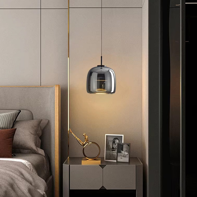 Smoky Glass Drop Ceiling Light E27 Socket Black Finish Adjustable Cord for Kitchen Island Bedroom Dining Room Scandinavian Minimal Style Hom