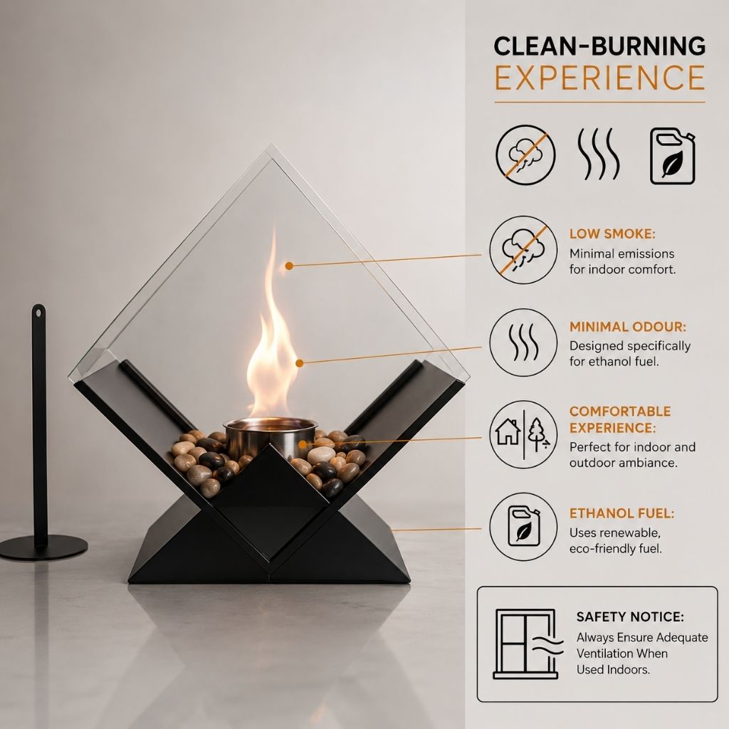 Ethanol Tabletop Fireplace Glass Enclosure Indoor Outdoor Portable Fire Bowl Centerpiece for Dining Table Patio Balcony