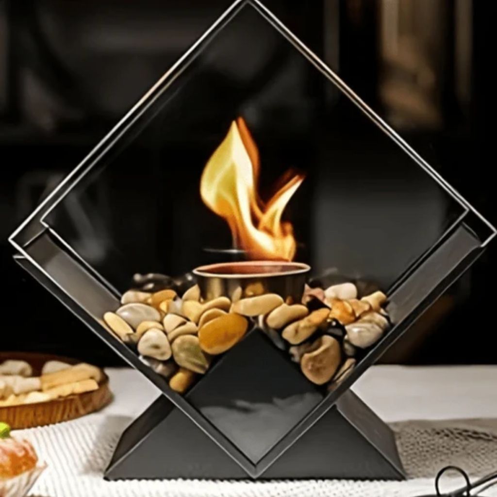 Ethanol Tabletop Fireplace Glass Enclosure Indoor Outdoor Portable Fire Bowl Centerpiece for Dining Table Patio Balcony