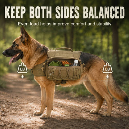 Ortekor Tactical Dog Backpack Harness for Hiking, Camping & Daily Walks - Hands-Free Storage for Water, Treats & Poop Bags