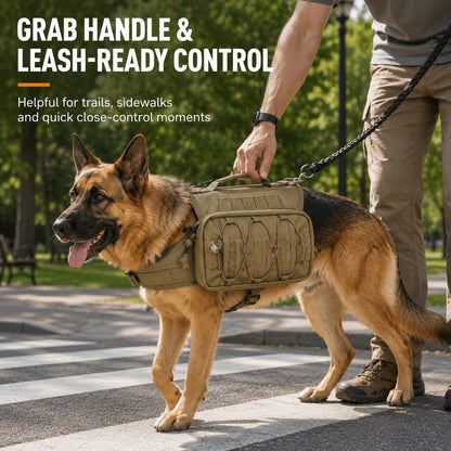 Ortekor Tactical Dog Backpack Harness for Hiking, Camping & Daily Walks - Hands-Free Storage for Water, Treats & Poop Bags
