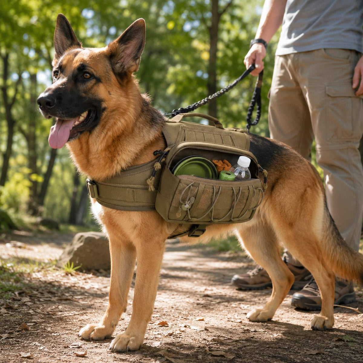 Ortekor Tactical Dog Backpack Harness for Hiking, Camping & Daily Walks - Hands-Free Storage for Water, Treats & Poop Bags