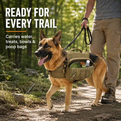 Ortekor Tactical Dog Backpack Harness for Hiking, Camping & Daily Walks - Hands-Free Storage for Water, Treats & Poop Bags