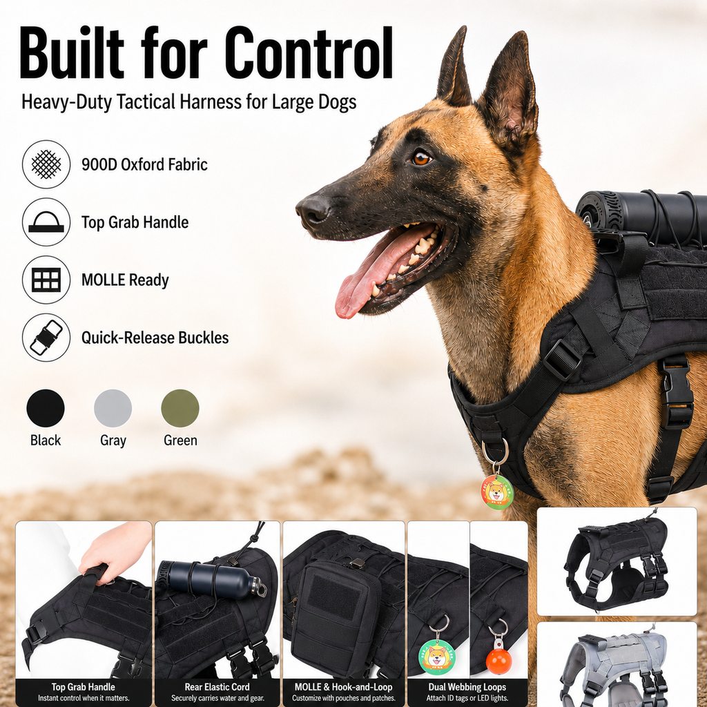 Ortekor Tactical Dog Harness Backpack for Large Dogs - Outdoor Walking, Training & Hiking Gear with Load Carrying Pouch