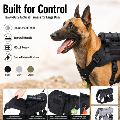 Ortekor Tactical Dog Harness Backpack for Large Dogs - Outdoor Walking, Training & Hiking Gear with Load Carrying Pouch