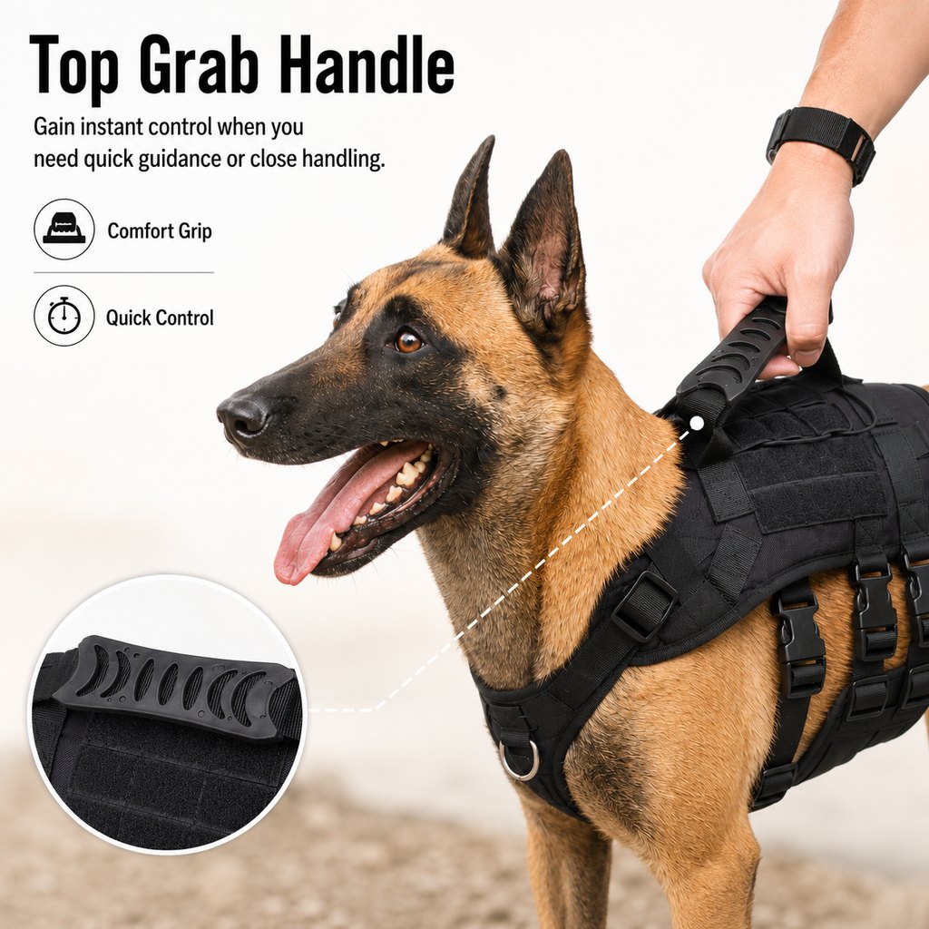 Ortekor Tactical Dog Harness Backpack for Large Dogs - Outdoor Walking, Training & Hiking Gear with Load Carrying Pouch