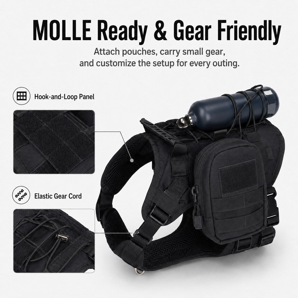 Ortekor Tactical Dog Harness Backpack for Large Dogs - Outdoor Walking, Training & Hiking Gear with Load Carrying Pouch