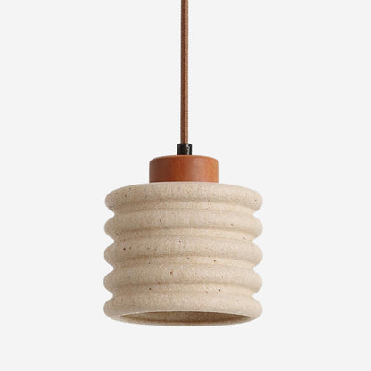 Natural Stone Drop Ceiling Fixture | Textured Travertine Wood Accent Light for Dining Table Kitchen Counter | Adjustable Height E27 Socket