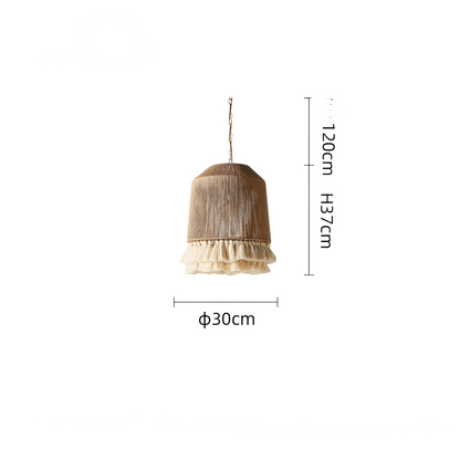 Woven Natural Fiber Ceiling Light Fixture with Tassel Detail for Dining Room, Bedroom & Living Room | Handcrafted Bohemian Style