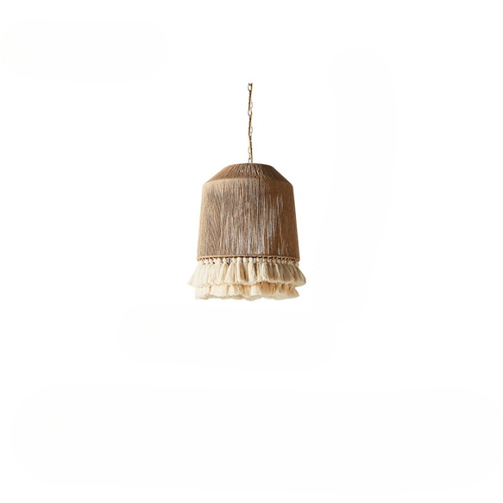 Woven Natural Fiber Ceiling Light Fixture with Tassel Detail for Dining Room, Bedroom & Living Room | Handcrafted Bohemian Style