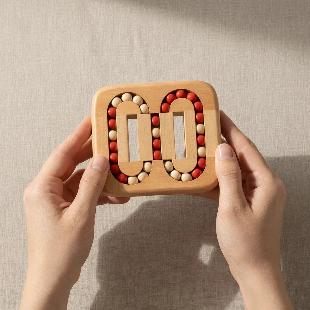 Wooden Ball-Sliding Puzzle Desktop Fidget Game for Focus and Relaxation 5.1 Inch Travel-Friendly Portable Brain Teaser Quiet Handheld Stress