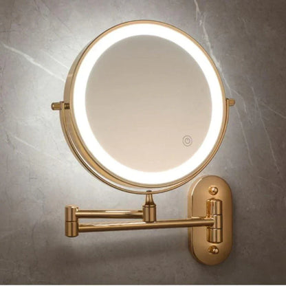LED Lighted Bathroom Mirror 8 Inch with Magnification Touch Control USB Rechargeable Wall Mount Vanity Mirror for Makeup Application Skincar