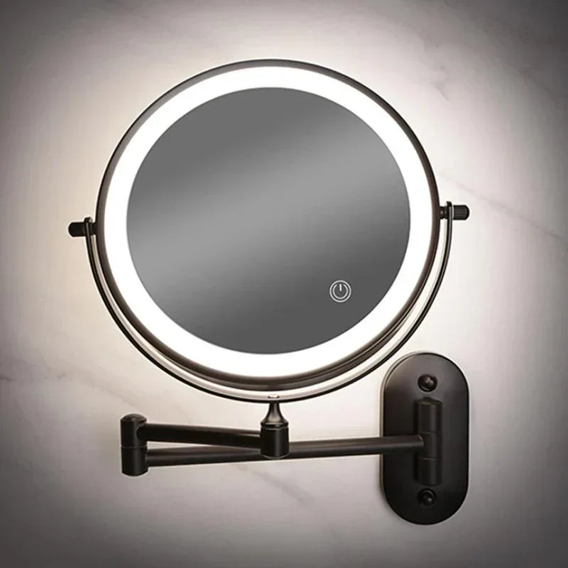 LED Lighted Bathroom Mirror 8 Inch with Magnification Touch Control USB Rechargeable Wall Mount Vanity Mirror for Makeup Application Skincar