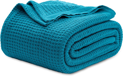 100% Cotton Waffle Weave Throw Blanket Queen King Breathable Lightweight Bed Cover for All Seasons Couch Sofa Bedroom Layering Textured