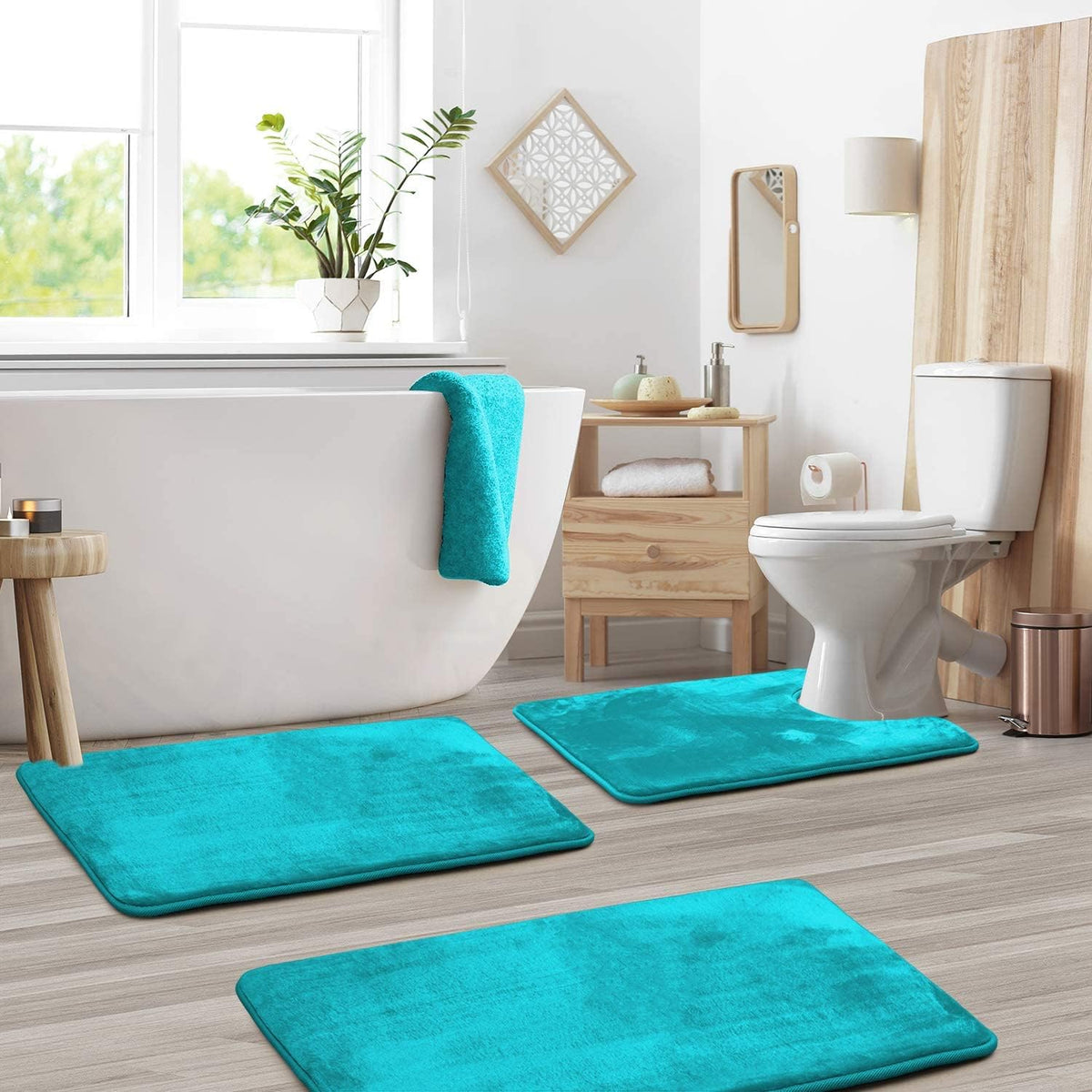 Plush Cushioned Bathroom Rug Set Gray Non-Slip 3-Piece Floor Protection for Shower Toilet Sink Areas Quick-Dry Water-Absorbing Home Decor