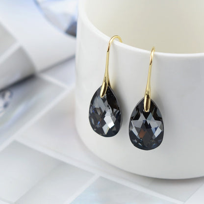 Sterling Silver Plated Teardrop Dangle Earrings with Shimmering Crystal Stone for Women – Versatile Day to Night Jewelry