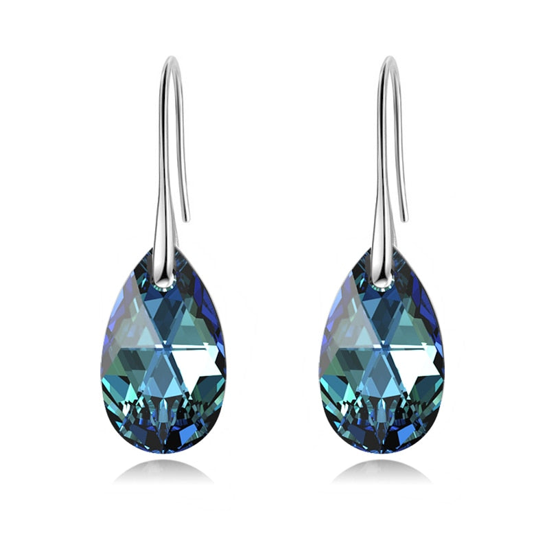 Sterling Silver Plated Teardrop Dangle Earrings with Shimmering Crystal Stone for Women – Versatile Day to Night Jewelry
