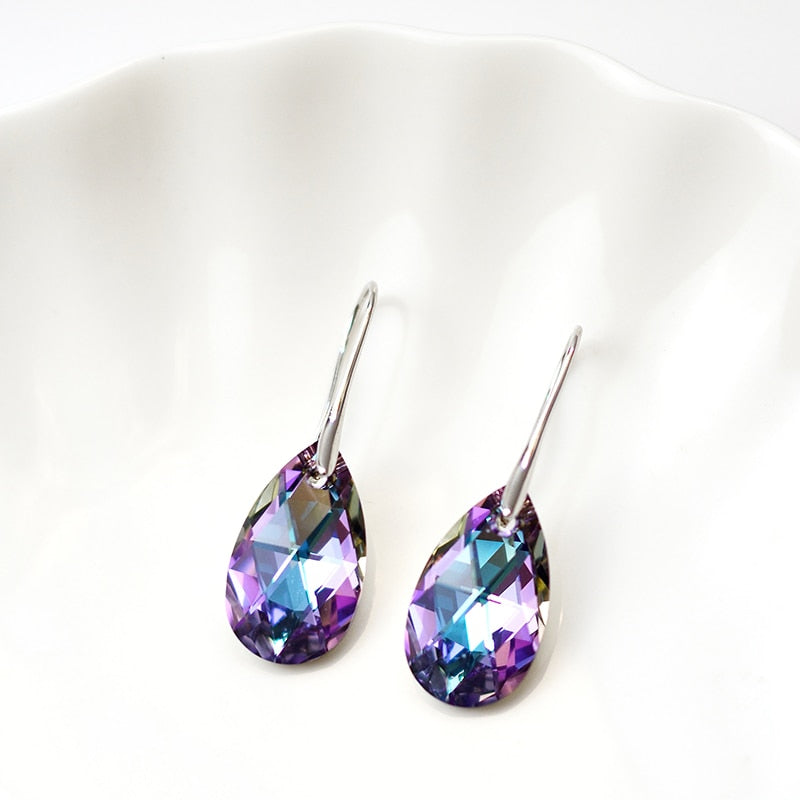 Sterling Silver Plated Teardrop Dangle Earrings with Shimmering Crystal Stone for Women – Versatile Day to Night Jewelry