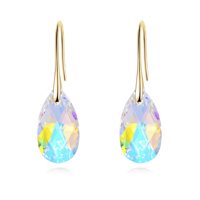 Sterling Silver Plated Teardrop Dangle Earrings with Shimmering Crystal Stone for Women – Versatile Day to Night Jewelry