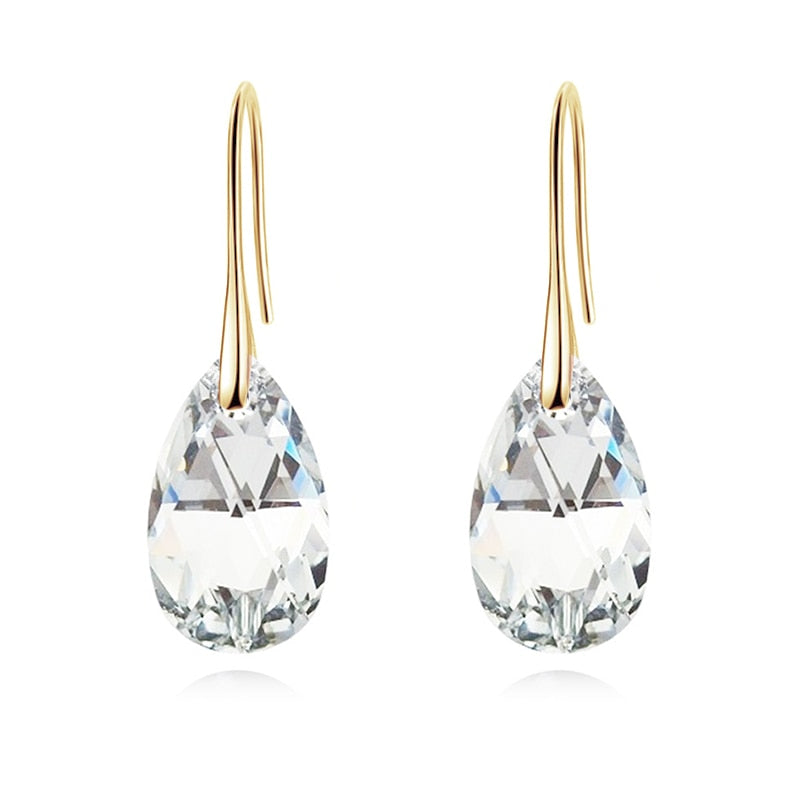 Sterling Silver Plated Teardrop Dangle Earrings with Shimmering Crystal Stone for Women – Versatile Day to Night Jewelry