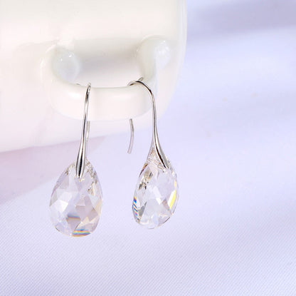 Sterling Silver Plated Teardrop Dangle Earrings with Shimmering Crystal Stone for Women – Versatile Day to Night Jewelry