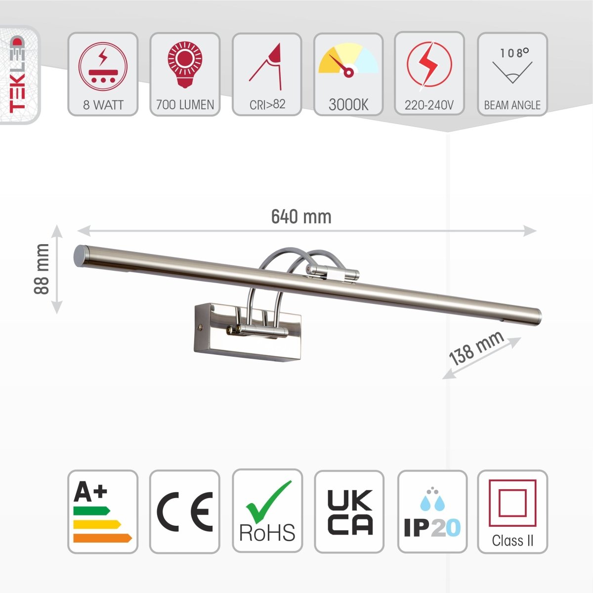 Aluminum Picture Light LED 25 in Gold Vanity Bar for Bathroom Mirror Artwork Hallway Wall Mount Lighting 3000K