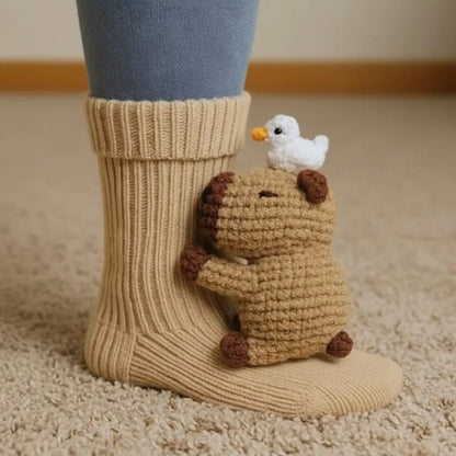Plush Animal Slipper Socks for Women & Men - Cozy Fleece-Lined Winter Floor Socks with Non-Slip Grips