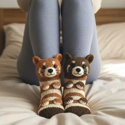 Plush Animal Slipper Socks for Women & Men - Cozy Fleece-Lined Winter Floor Socks with Non-Slip Grips