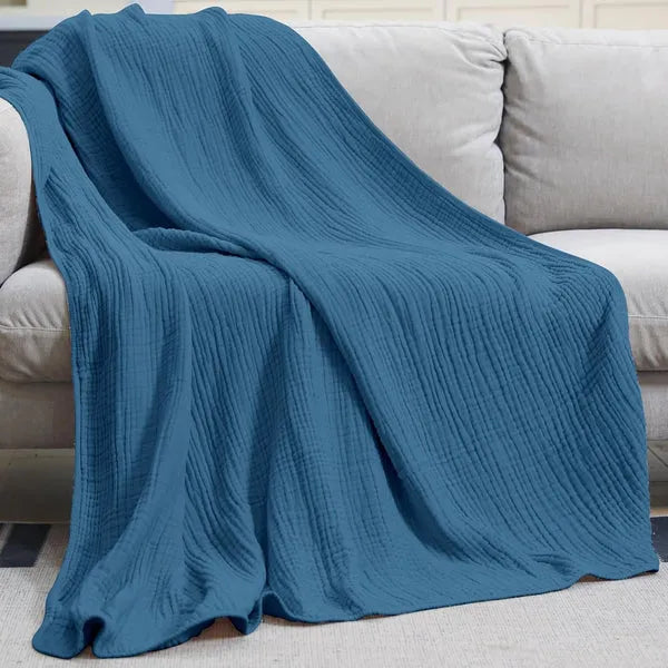 Soft Cotton Muslin Throw Blanket - Lightweight All-Season Comfort for Couch, Bed & Living Room - Hypoallergenic Breathable Fabric