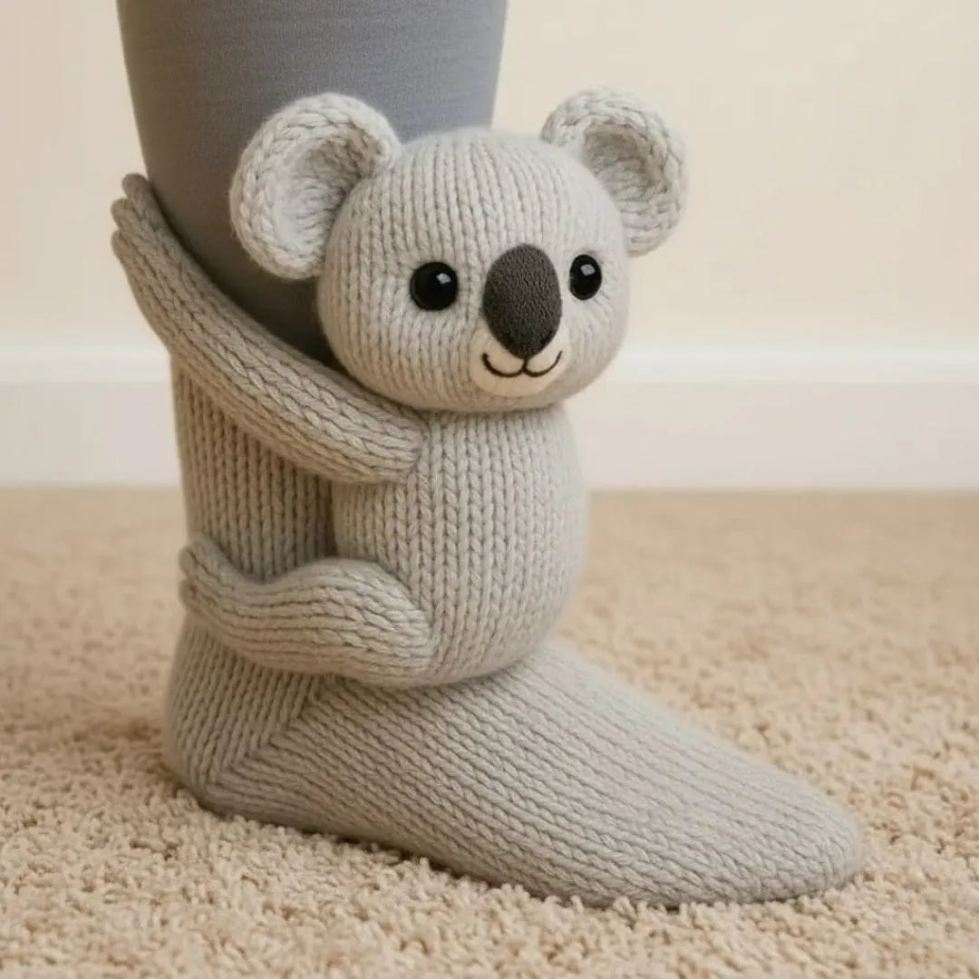 Plush Animal Slipper Socks for Women & Men - Cozy Fleece-Lined Winter Floor Socks with Non-Slip Grips