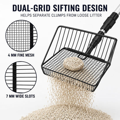 Ortekor Telescoping Cat Litter Scoop for Deep Litter Boxes – Long Handle Sifter for Less Bending