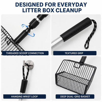 Ortekor Telescoping Cat Litter Scoop for Deep Litter Boxes – Long Handle Sifter for Less Bending