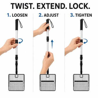 Ortekor Telescoping Cat Litter Scoop for Deep Litter Boxes – Long Handle Sifter for Less Bending