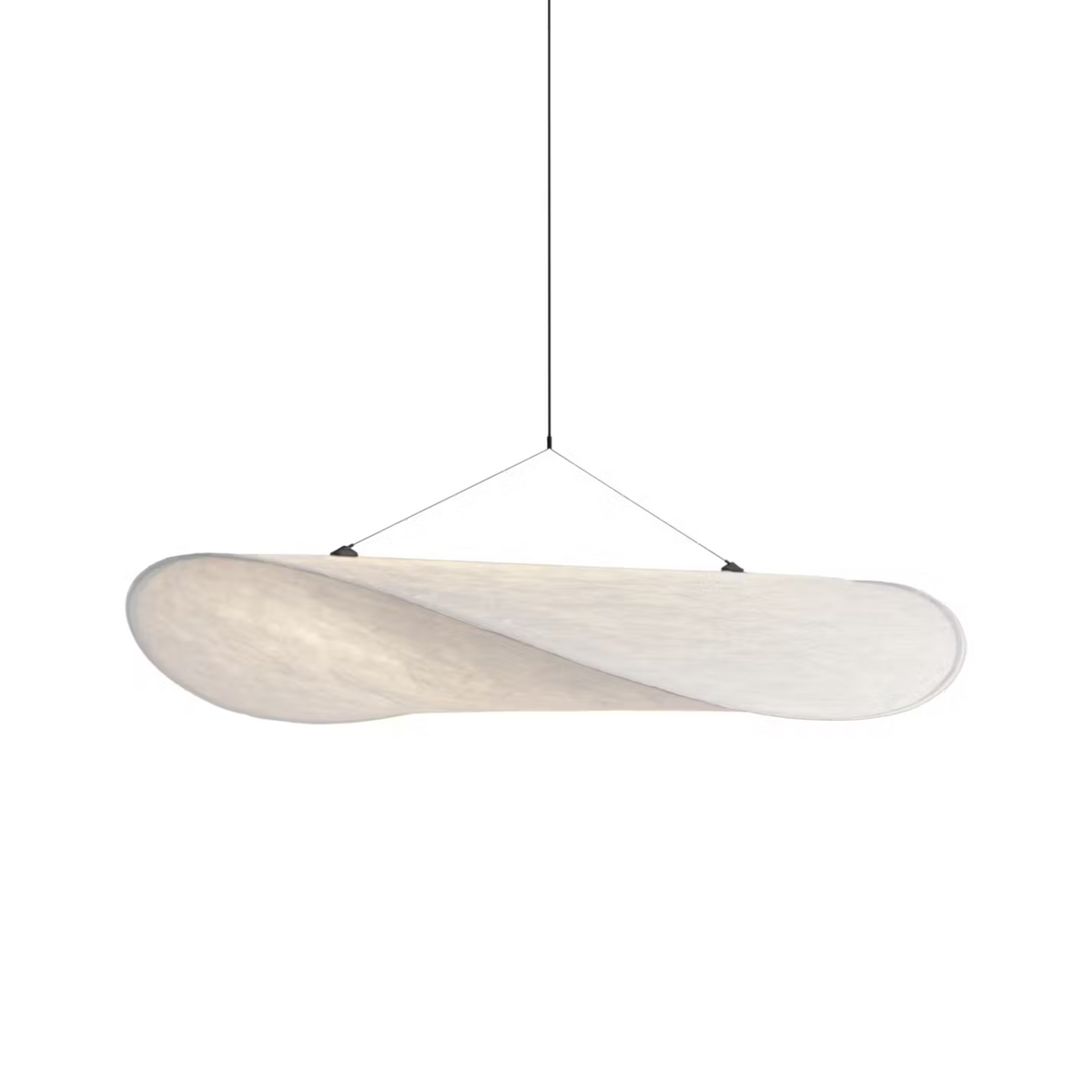Sculptural Overhead Fixture with Adjustable Brightness White Synthetic Canopy 51 in Wide for Open-Plan Interiors Contemporary Suspended Lumi